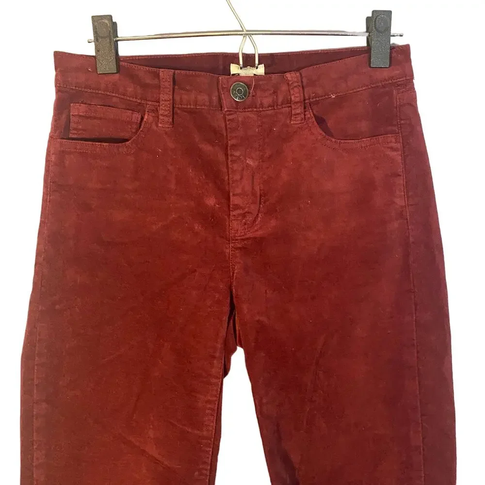 J. Crew Maroon Velvet Skinny Jeans Mid Rise Cotton Blend Women Sz 27